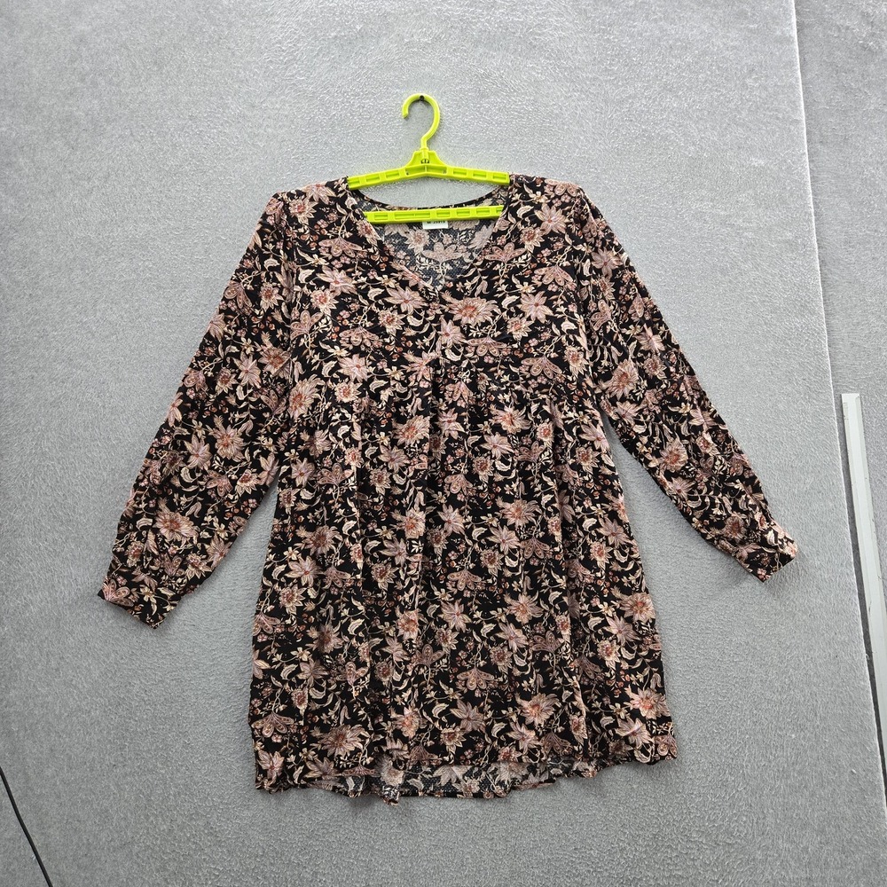 Knox Rose Women Dress XL Black Floral Bohemian Scoop Neck Pullover